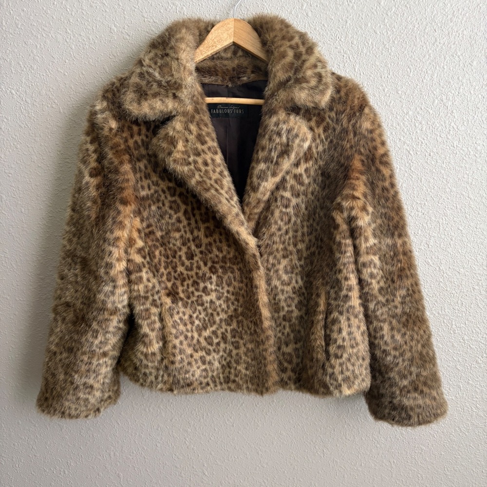 Donna Salyers Fabulous Furs Leopard Animal Print Faux Fur Cropped Jacket S